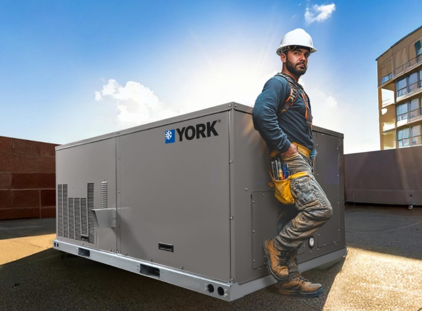 Contractor leaning on YORK RTU